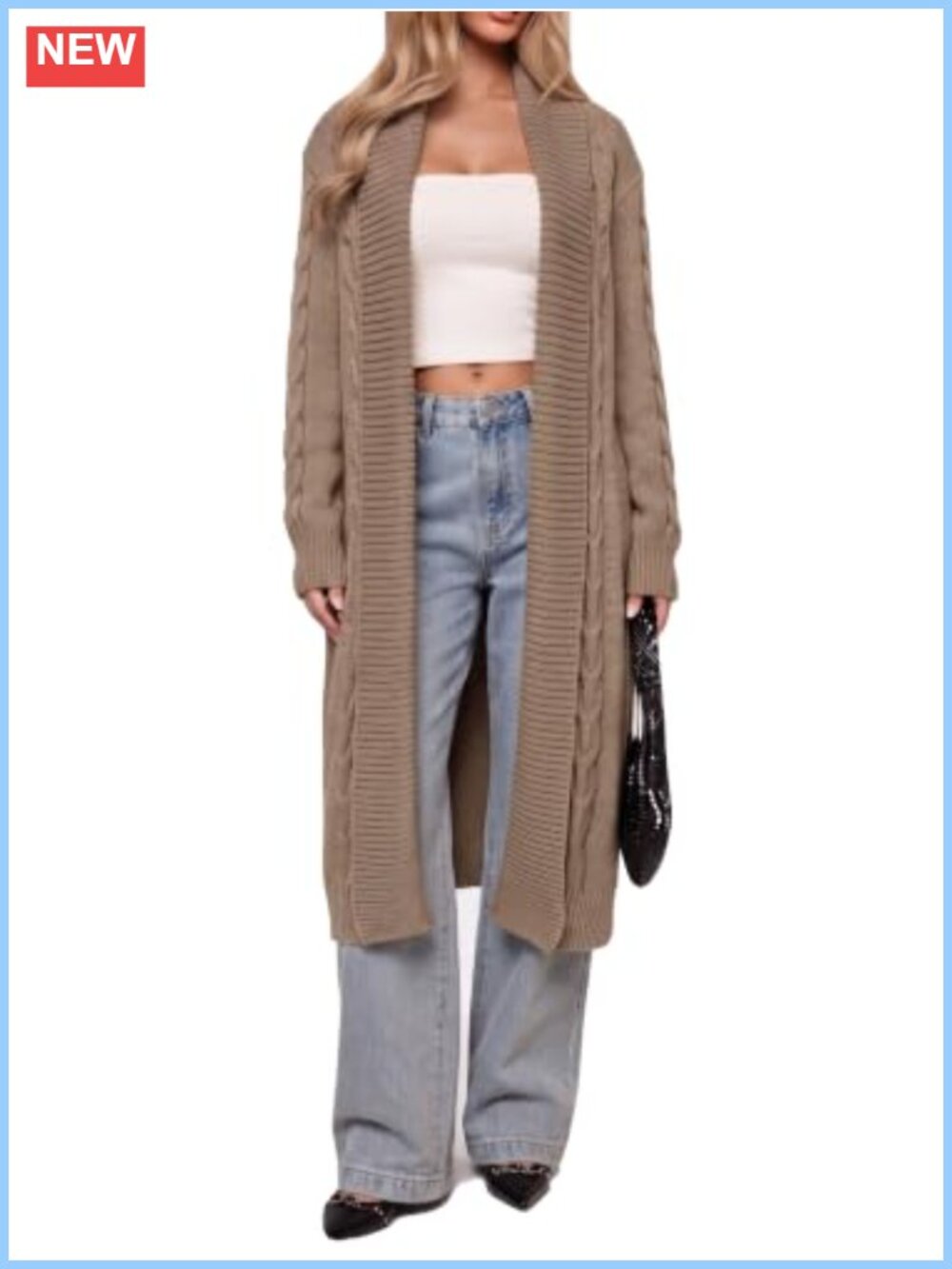 Cable Knit Duster Cardigan Long Open Front Sweater